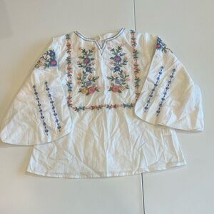 Minnie Minors - 18/24, Embroidered White Blouse, Tunic with Floral Design